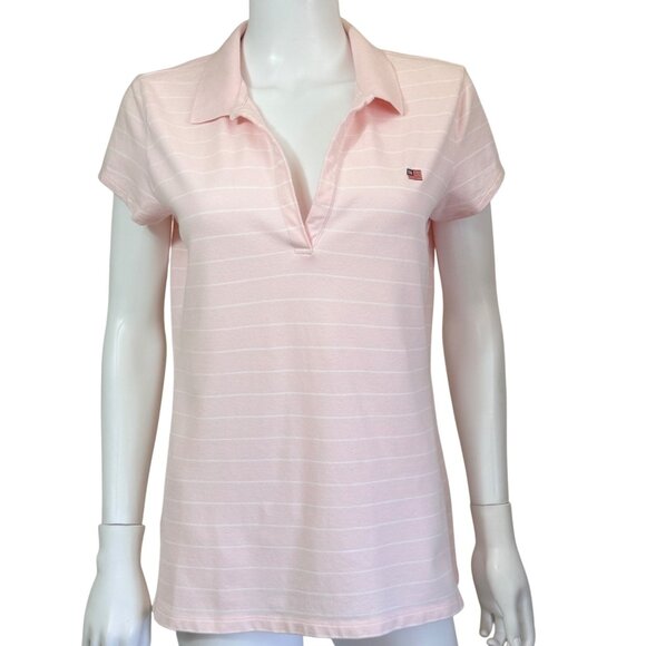Polo Jeans Co Ralph Lauren Shirt Womens L Pink Stripe Flag Johnny Collar Knit - Picture 1 of 7
